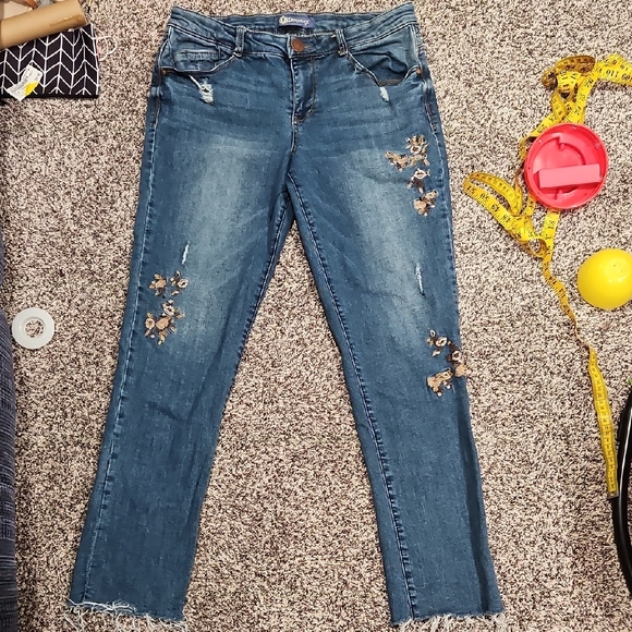 Democracy Denim - Democracy Blue Straight Leg Jeans with Floral Embroidery